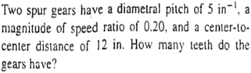 SOLVED: Two Spur Gears Have A Diametral Pitch Of 5 In-1. The Magnitude ...