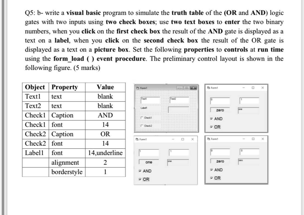 Q5: b- write a visual basic program to simulate the truth table of the ...