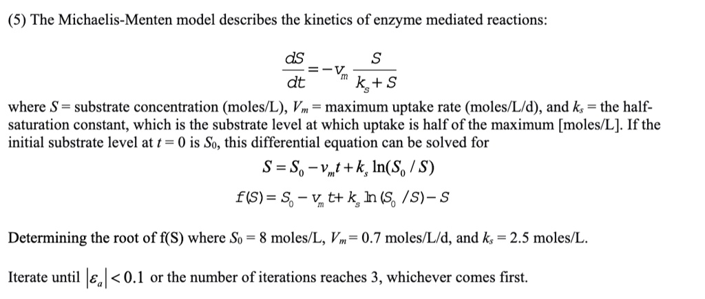 SOLVED: The Michaelis-Menten model describes the kinetics of enzyme ...