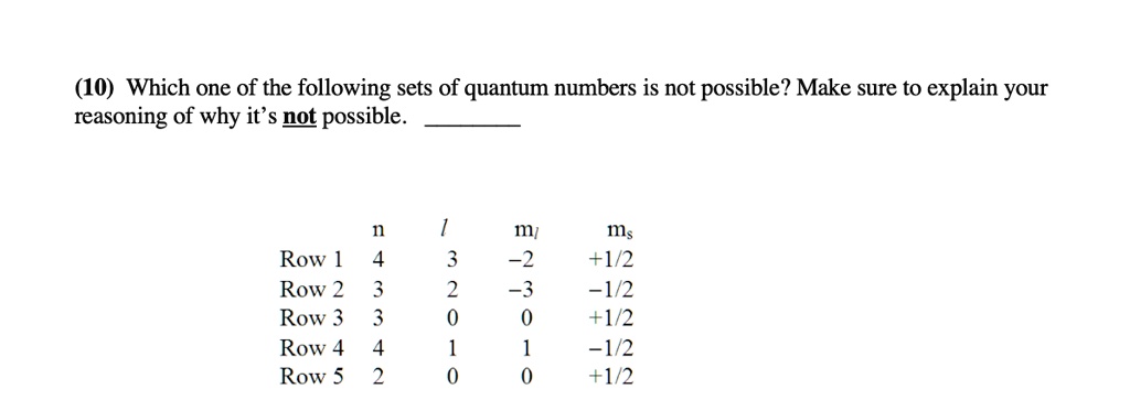 10 which one of the following sets of quantum numbers is not possible ...