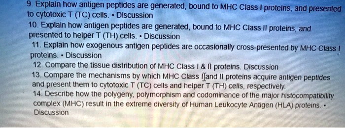 SOLVED: 9. Explain how antigen peptides are generated, bound to MHC ...