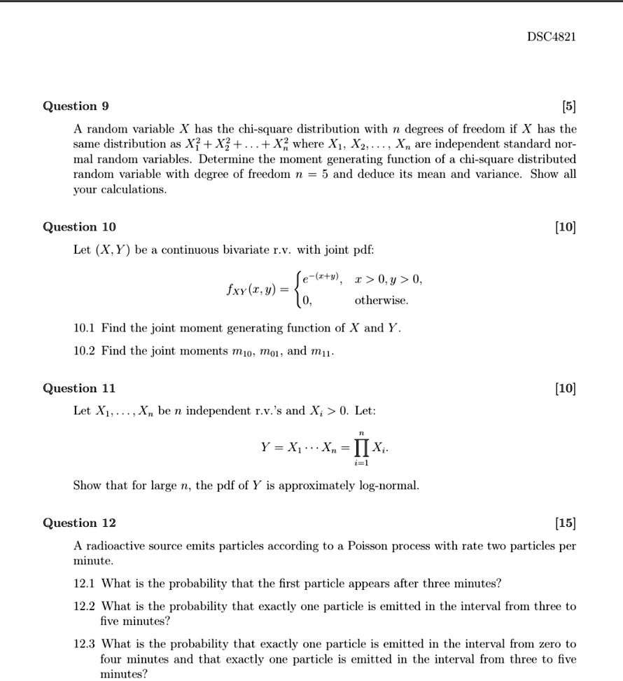 dsc4821 question 9 5 a random variable x has the chi square distribution with n degrees of freedom if x has the same distribution as x12 x22 dots xn2 where x1 x2 dots xn are independen 60426