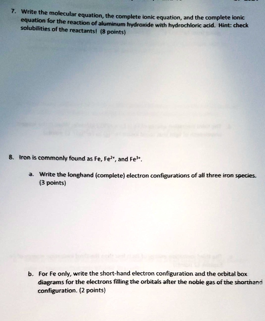 SOLVED Write the molecular equation, the equation for the complete