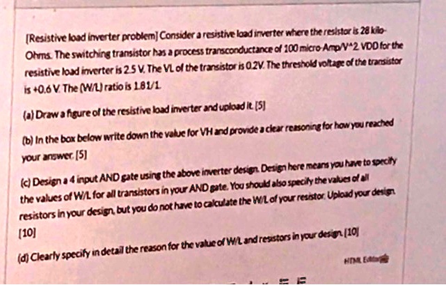 SOLVED: [Resistive load inverter problem] Consider a resistive load ...