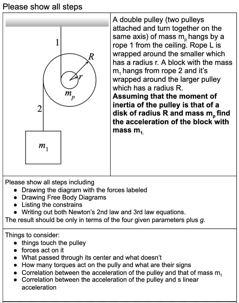 SOLVED A double pulley (two pulleys attached and turning together on