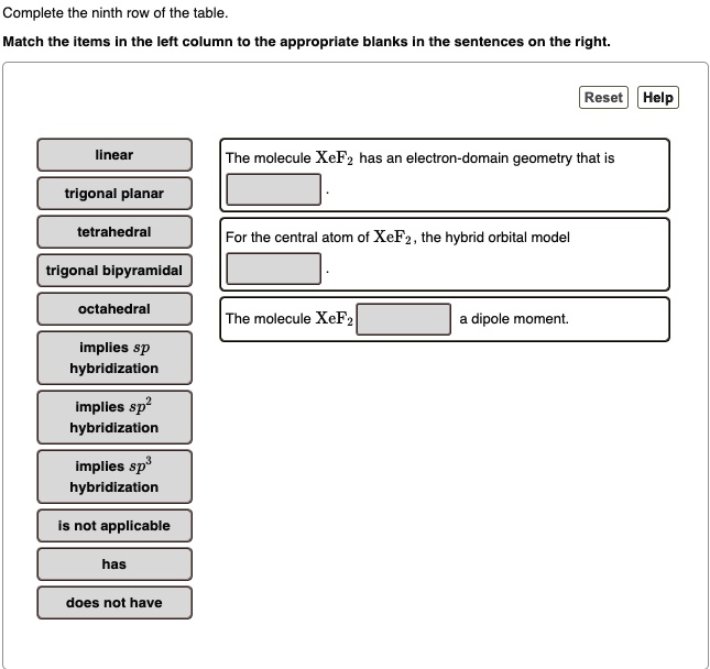 SOLVED Text Complete the ninth row of the table. Match the Items