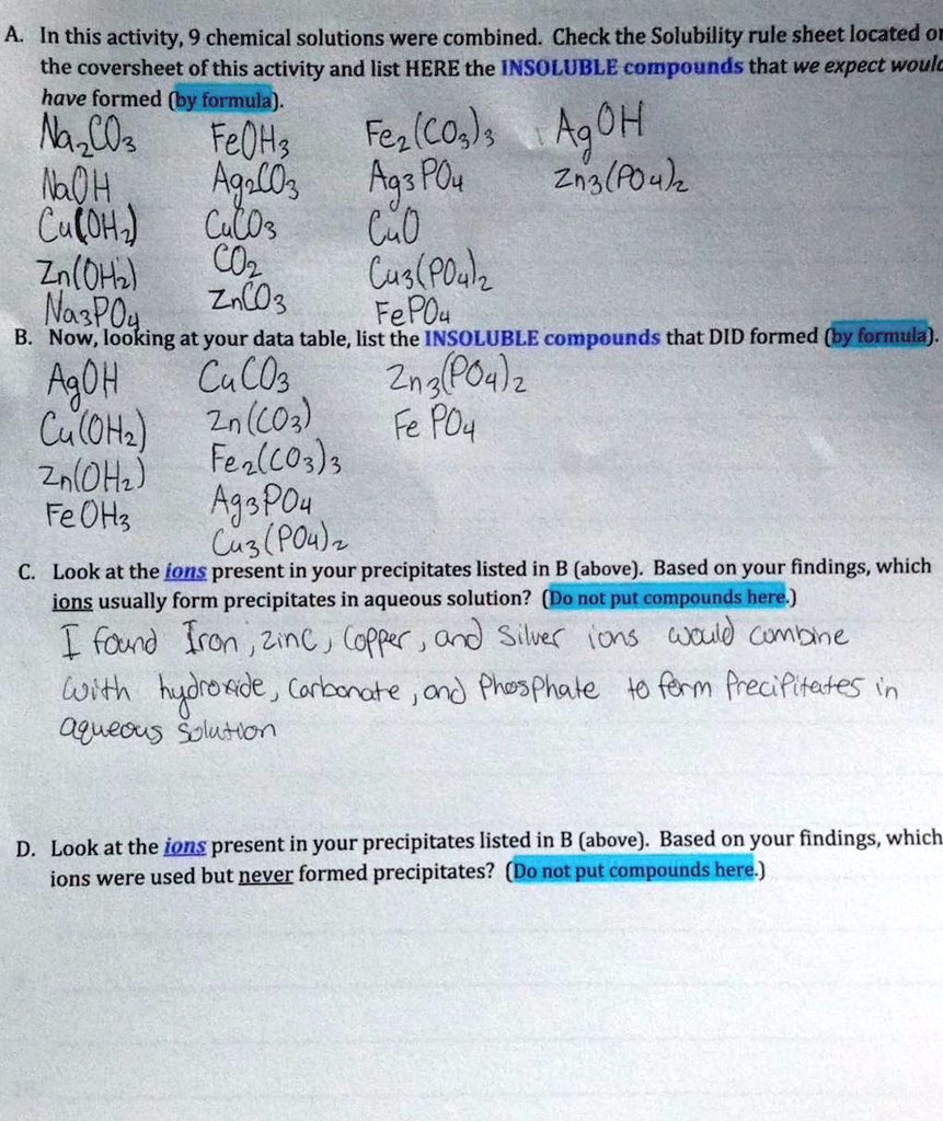 SOLVED:In this activity, 9 chemical solutions were combined. Check the ...