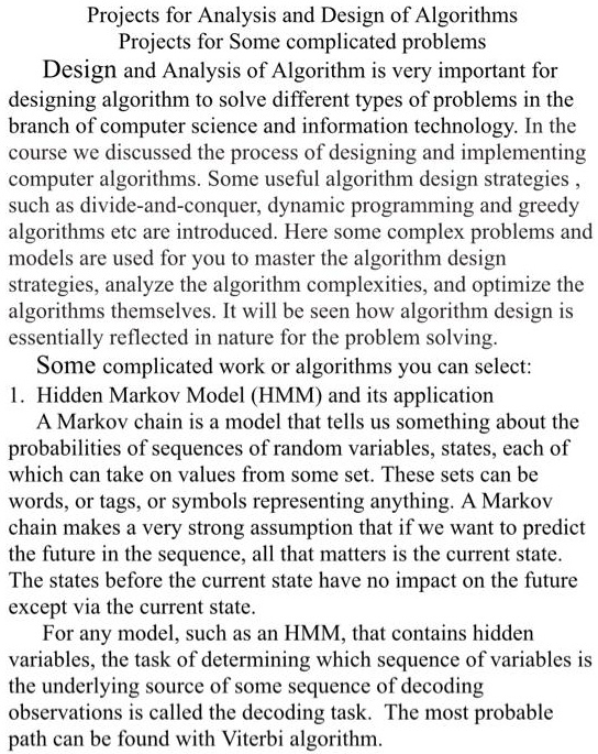 SOLVED: Projects for Analysis and Design of Algorithms Projects for ...
