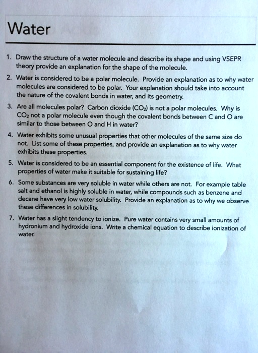 what is the shape of a water molecule multiple choice question