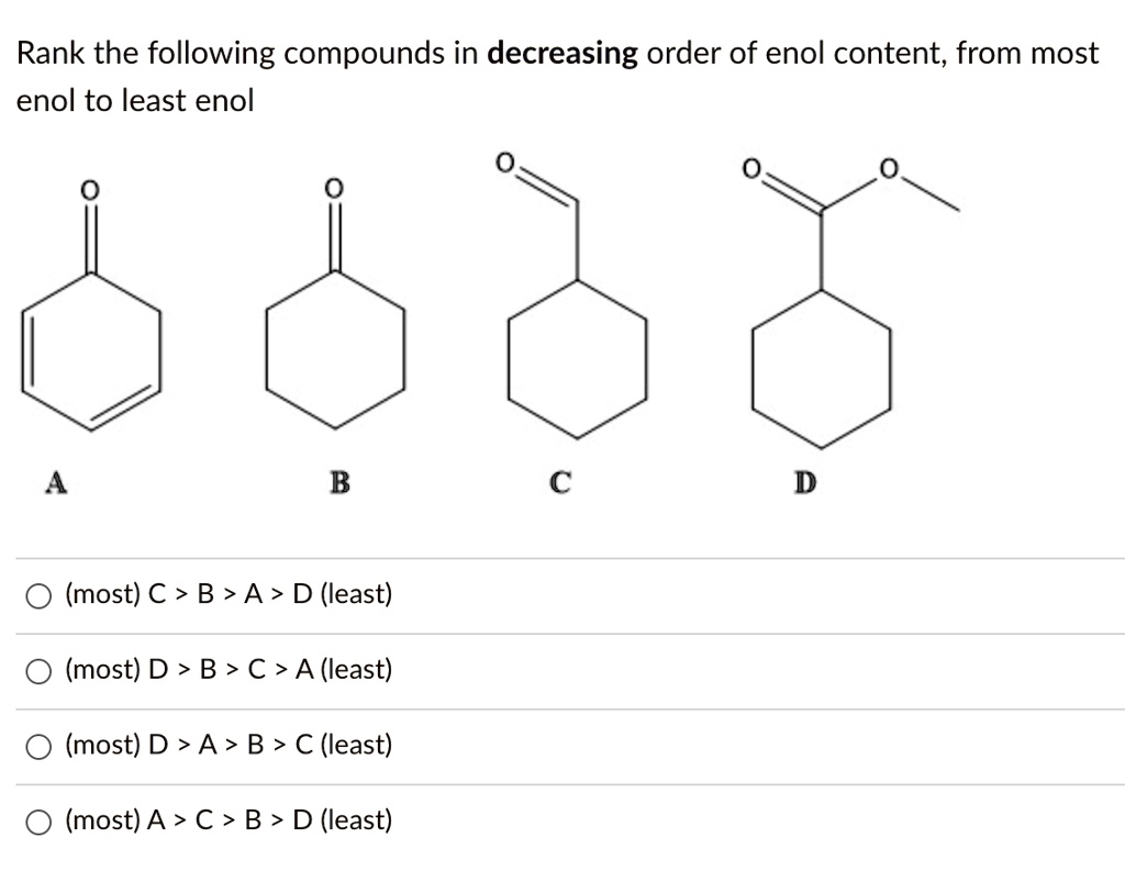 Rank The Following Compounds In Decreasing Order Of Enol Content From ...