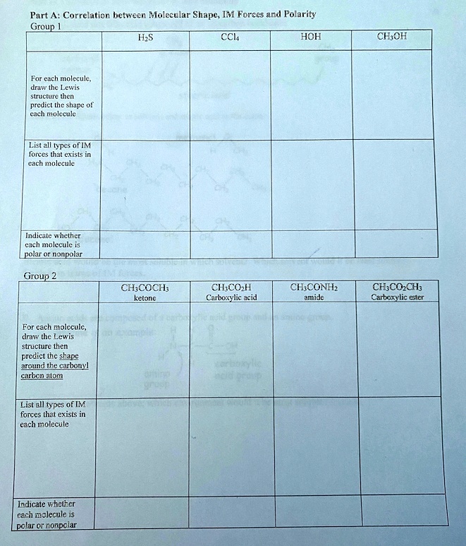 SOLVED:Part A: Correlaticn benyecn Molecular Shape; IM Forzzs ard ...