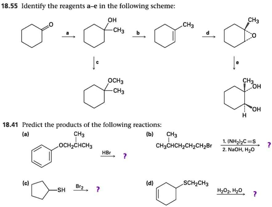 SOLVED: 18.55 Identify the reagents a-e in the following scheme: OH CH3 ...