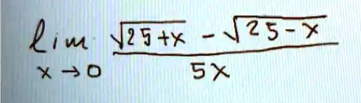 limx →0 (√(25+x) - √(25-x))/(5x)