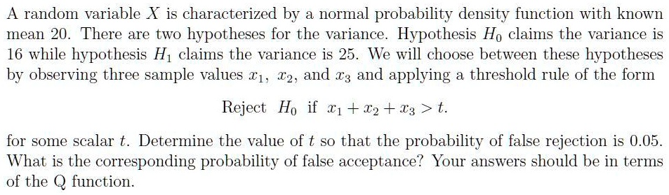 a random variable x is characterized by a normal probability density ...