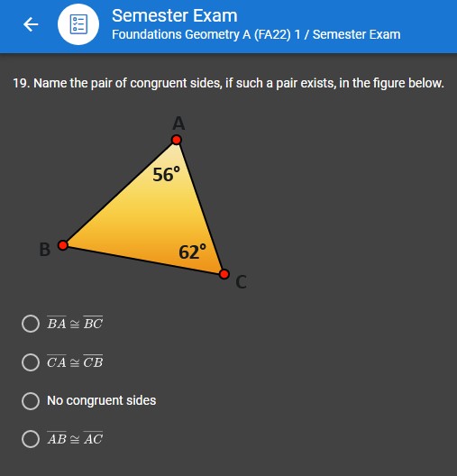 1. Name two pairs of congruent sides. 2. Name two pairs of