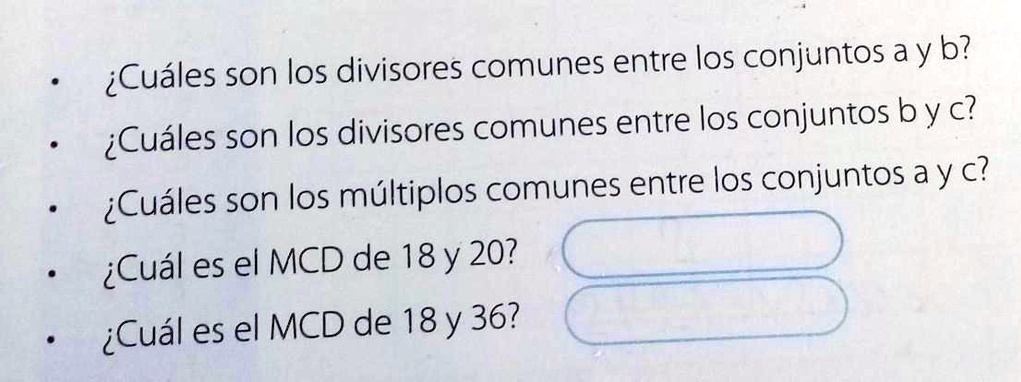 SOLVED: ¿Cuáles son los divisores comunes entre los conjuntos ay b