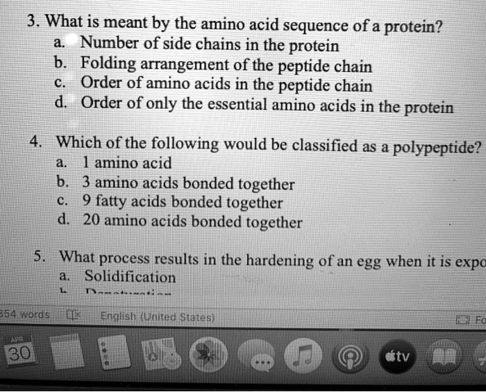 SOLVED: 3. What is meant by the amino acid sequence of a protein ...