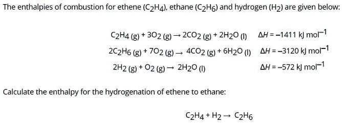 SOLVED The enthalpies of combustion for ethene C2H4 ethane