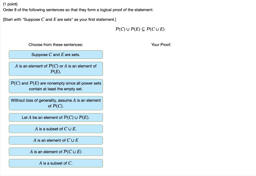 SOLVED: point) Order 8 of the following sentences so that they form ...