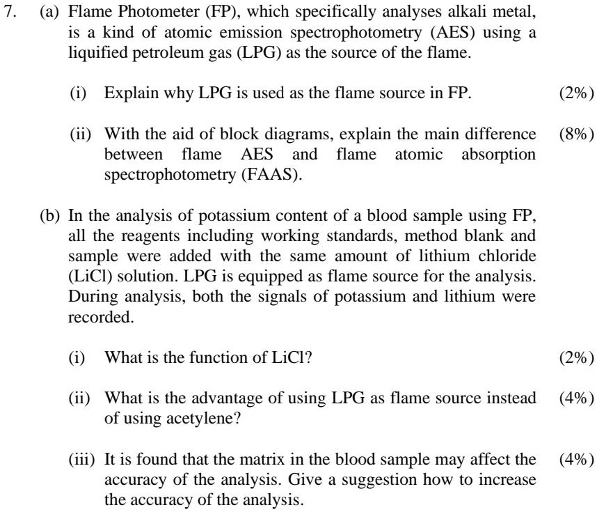 SOLVED Flame Photometer (FP), which specifically analyses alkali metal