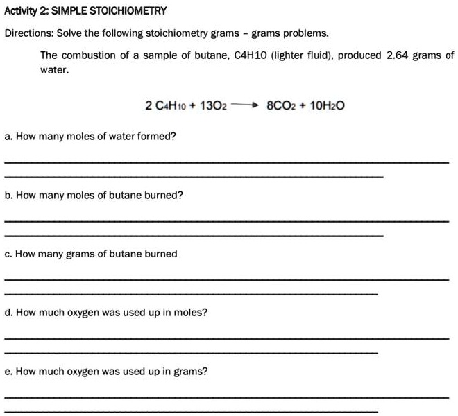 SOLVED Activity 2 SIMPLE STOICHIOMETRY Directions Solve the following stoichiometry grams
