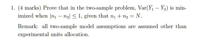 Two Sample Problem Formula SOLVED: (4 marks) Prove that in the two-sample problem; Var(Y Yz) is ...