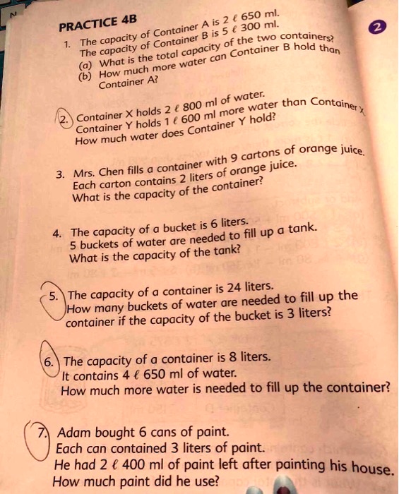 SOLVED: 4B 650 Mi: PRACTICE A Is Container 300 Mi: Capacity B Is 5 The ...