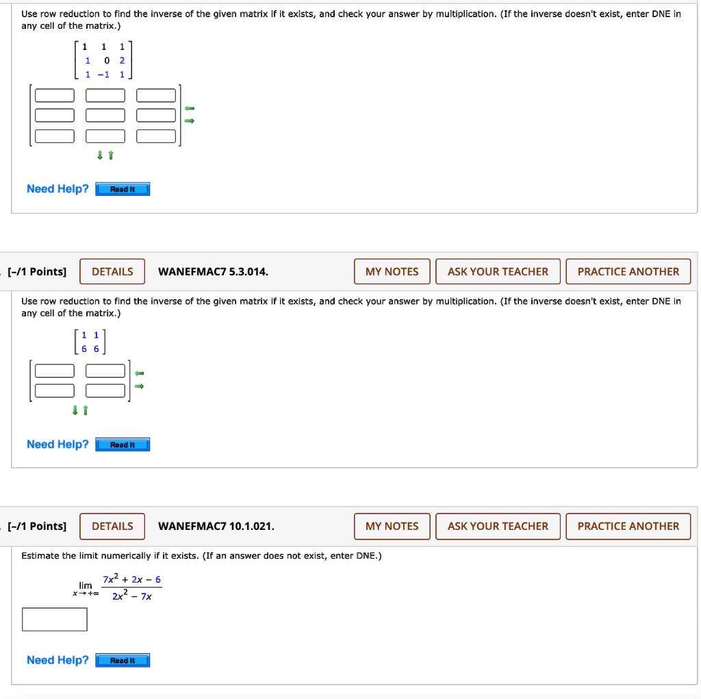 SOLVED Use row reduction to find the inverse of the given matrix