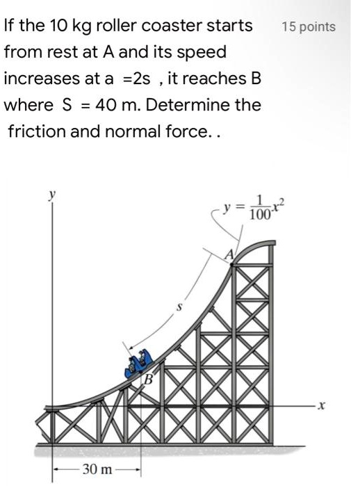 SOLVED If the 10 kg roller coaster starts from rest at A and its speed
