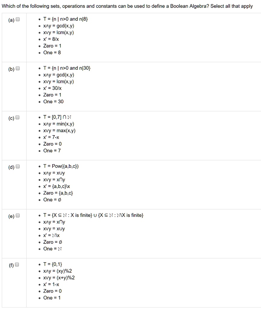 SOLVED: Which of the following sets, operations, and constants can be ...