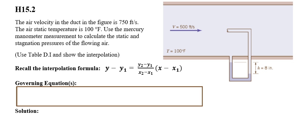 SOLVED H15 2 The Air Velocity In The Duct In The Figure Is 750 Ft s solved-h15-2-the-air-velocity-in-the-duct-in-the-figure-is-750-ft-s