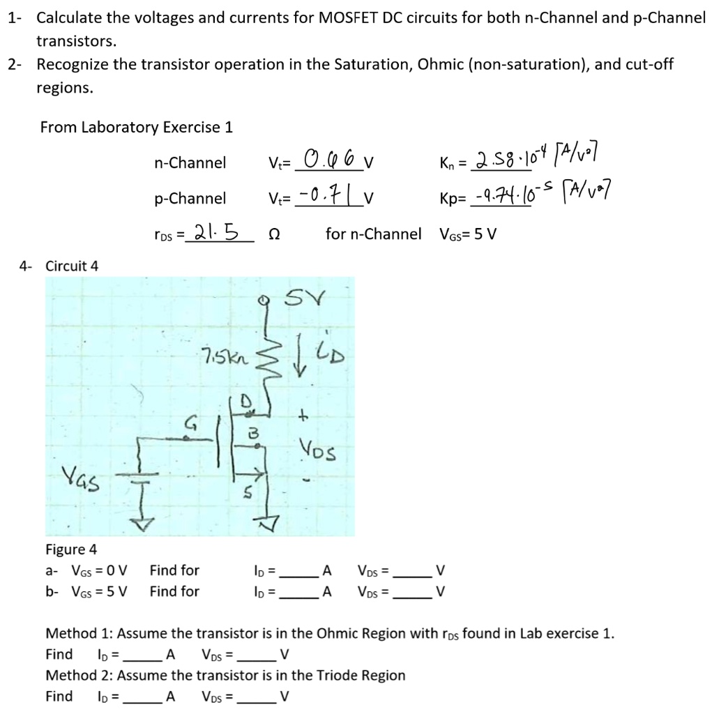 SOLVED 1 Calculate the voltages and currents for MOSFET DC circuits