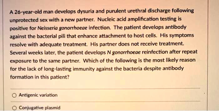 Solved A 26 Year Old Man Develops Dysuria And Purulent Urethral Discharge Following Unprotected 6751