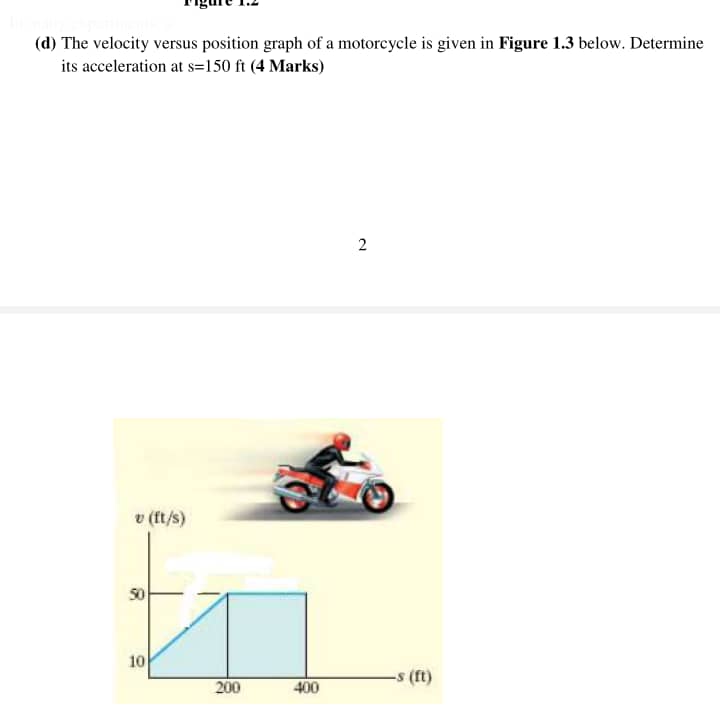SOLVED (d) The velocity versus position graph of a motorcycle is given in Figure 1 . 3 below