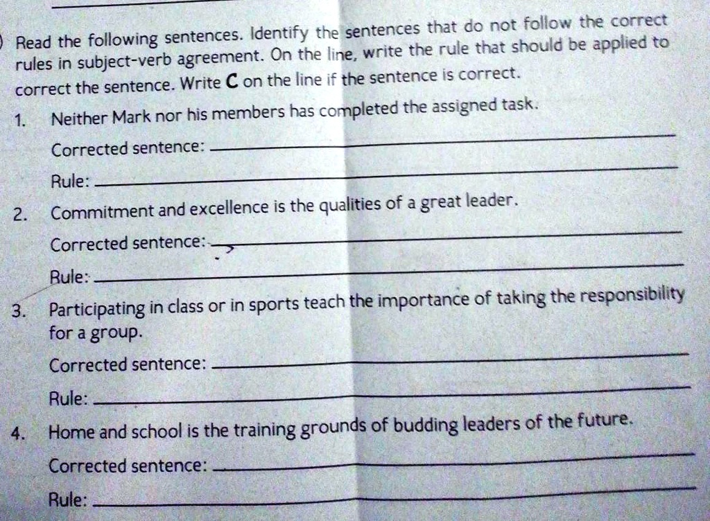 SOLVED Identify the sentence that DOES NOT follow the CORRECT RULES in