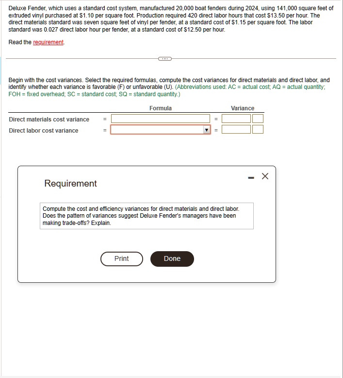 SOLVED Deluxe Fender, which uses a standard cost system, manufactured