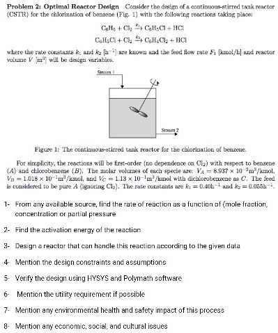 SOLVED: Problem 2: Optimal Reactor Design Consider the design of a ...