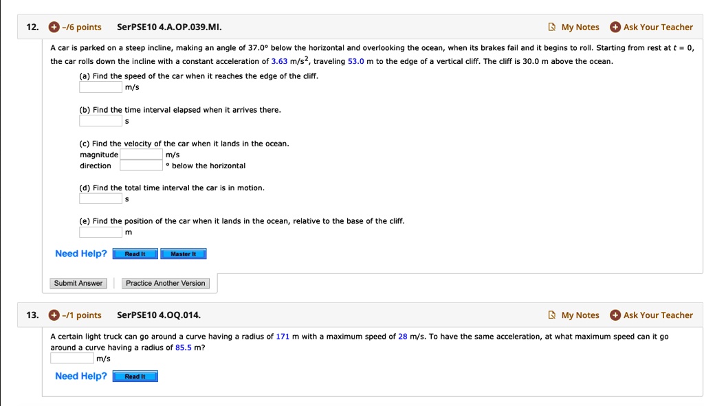 12.-/6 points SerPSE10 4.?.??.039.??. My Notes+ Ask Your Teacher A car ...