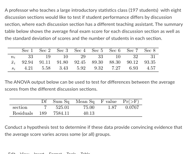 SOLVED: A professor who teaches a large introductory statistics class ...