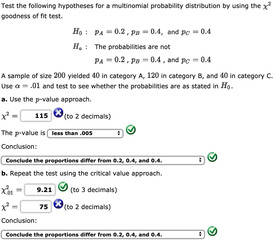 SOLVED: Test the following hypotheses for multinomial probability ...