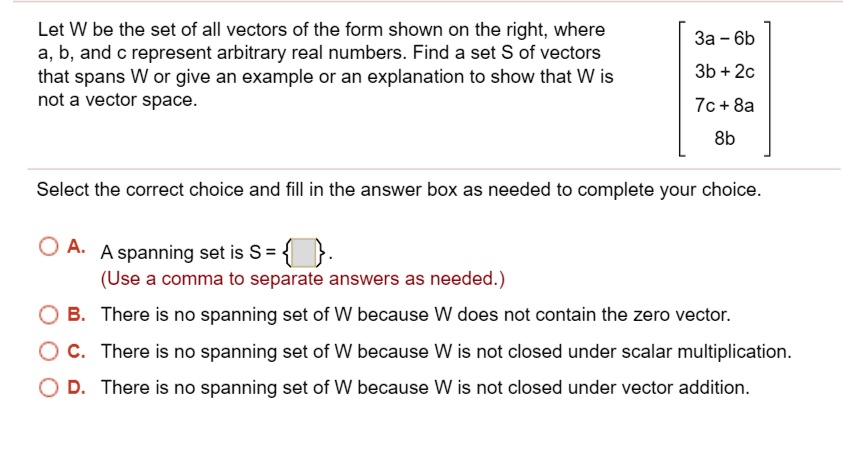 SOLVED: Let W be the set of all vectors of the form shown on the right ...