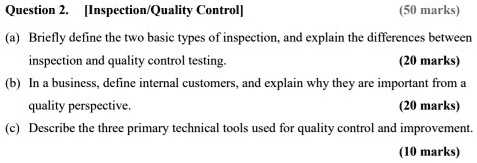 SOLVED: Question 2. [Inspection/Quality Control] (50 marks) a) Briefly ...