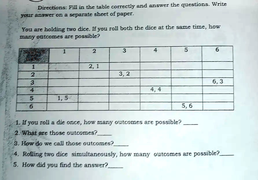 directions fill in the table correctly and answer the questions write ...