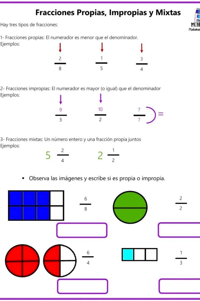 SOLVED: por favor ayúdenmeee Fracciones Propias, Impropias y Mixtas Hay ...