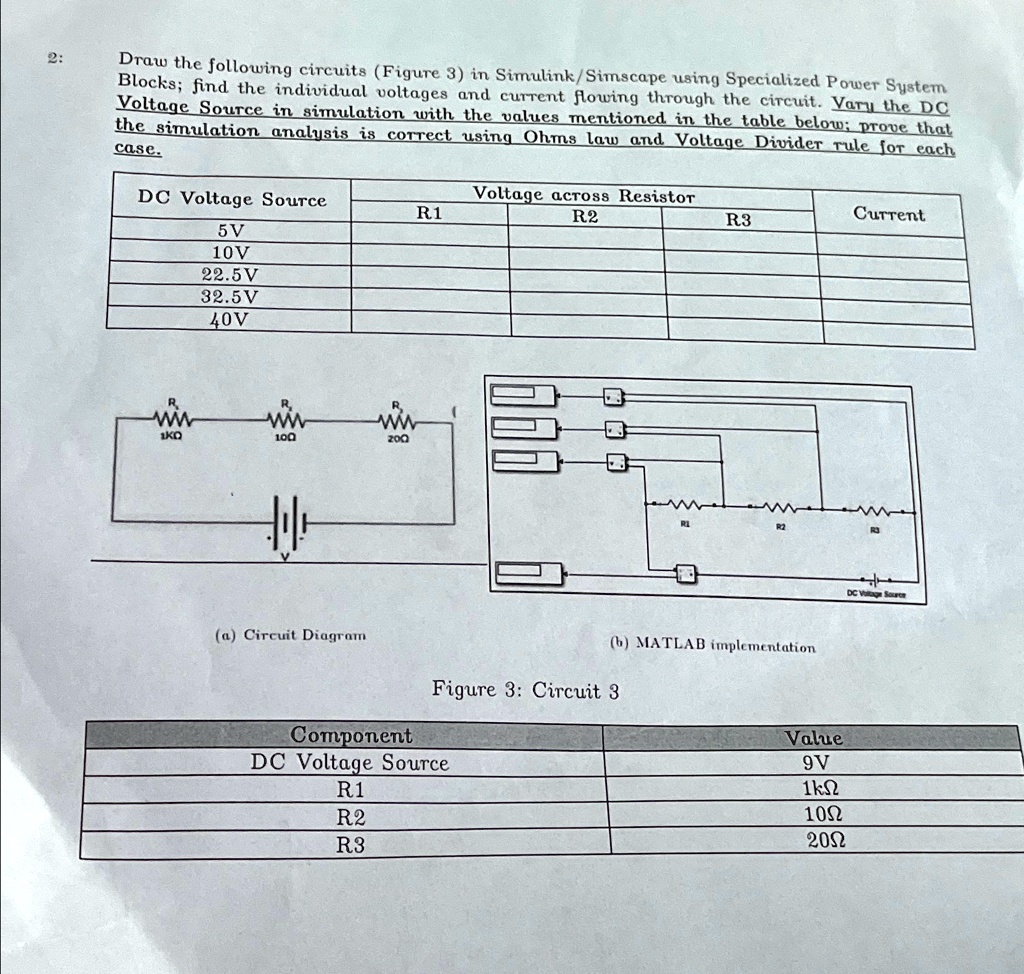 2: Draw the following circuits (Figure 3) in Simulink/Simscape using ...