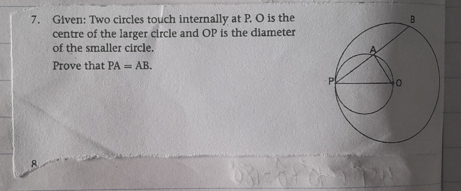 Solved 7 given two circles touch internally at p o is the centre of