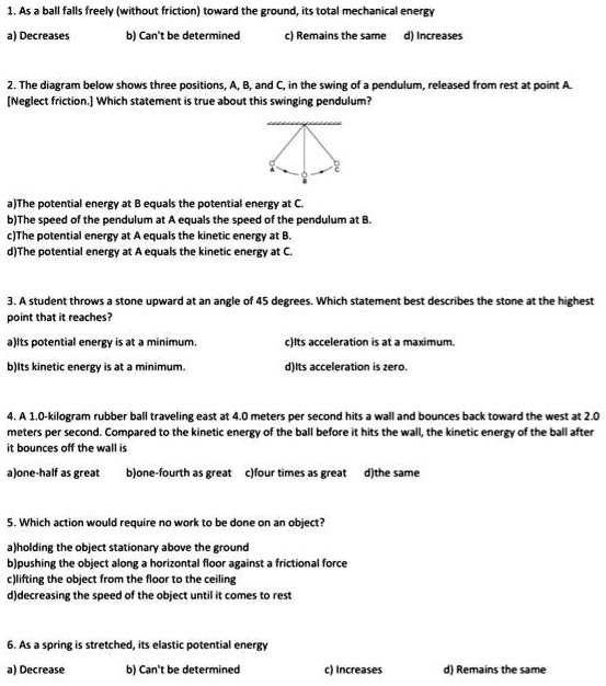 SOLVED: 1. As a ball falls freely without friction toward the ground ...