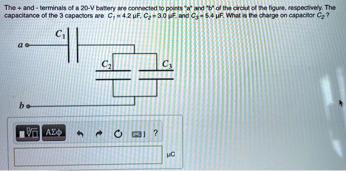 SOLVED: The positive and negative terminals of a 20-V battery are ...