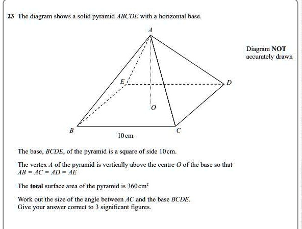 the diagram shows solid pyramid abcde with horizontal base diagram not ...