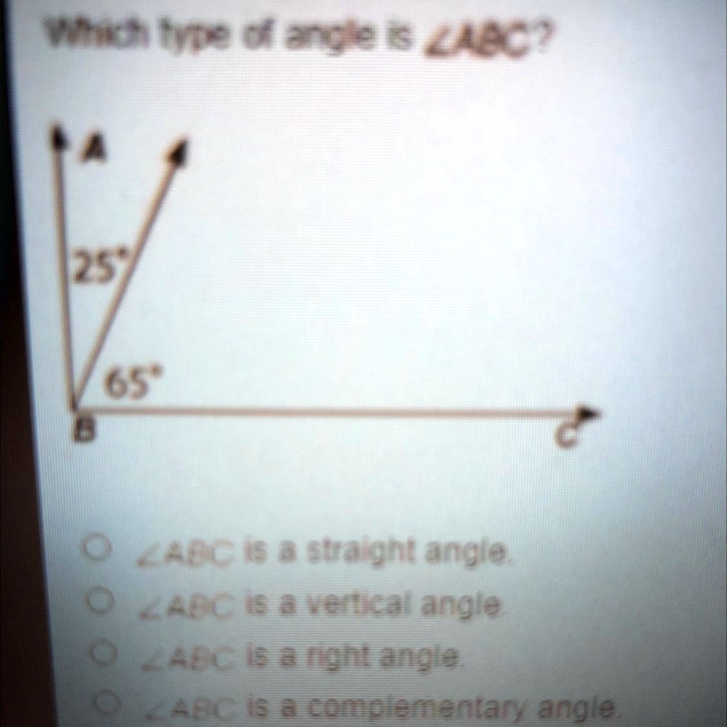 Which type of angle is ABC? ABC is a straight angle. ABC is a vertical ...